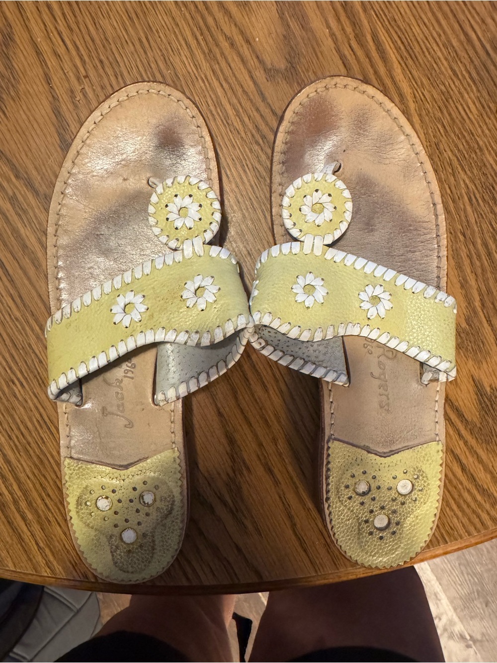 Jack Rogers Yellow Daisy Leather Slide Sandals - Women